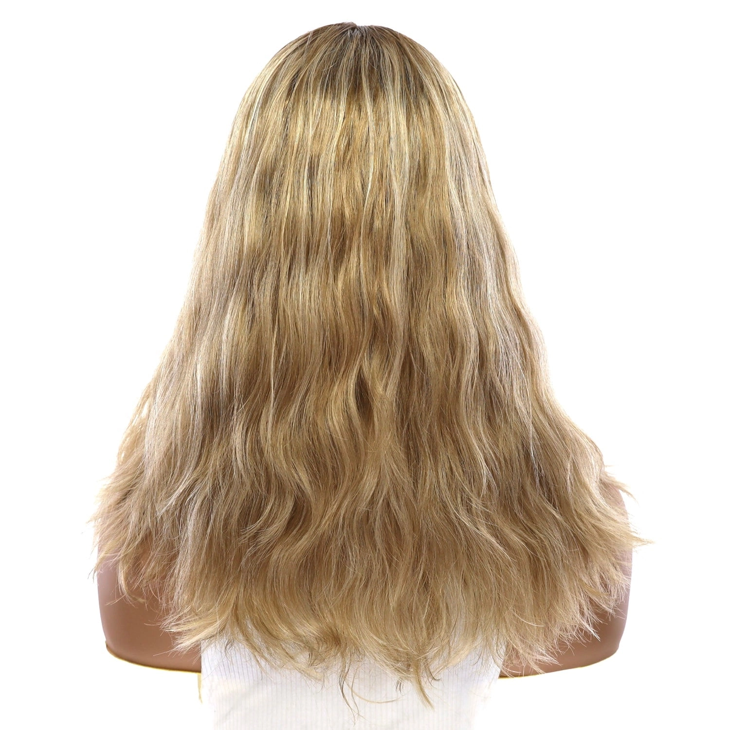 16" Ponytail Silk Part Wig Ash Blonde Wavy