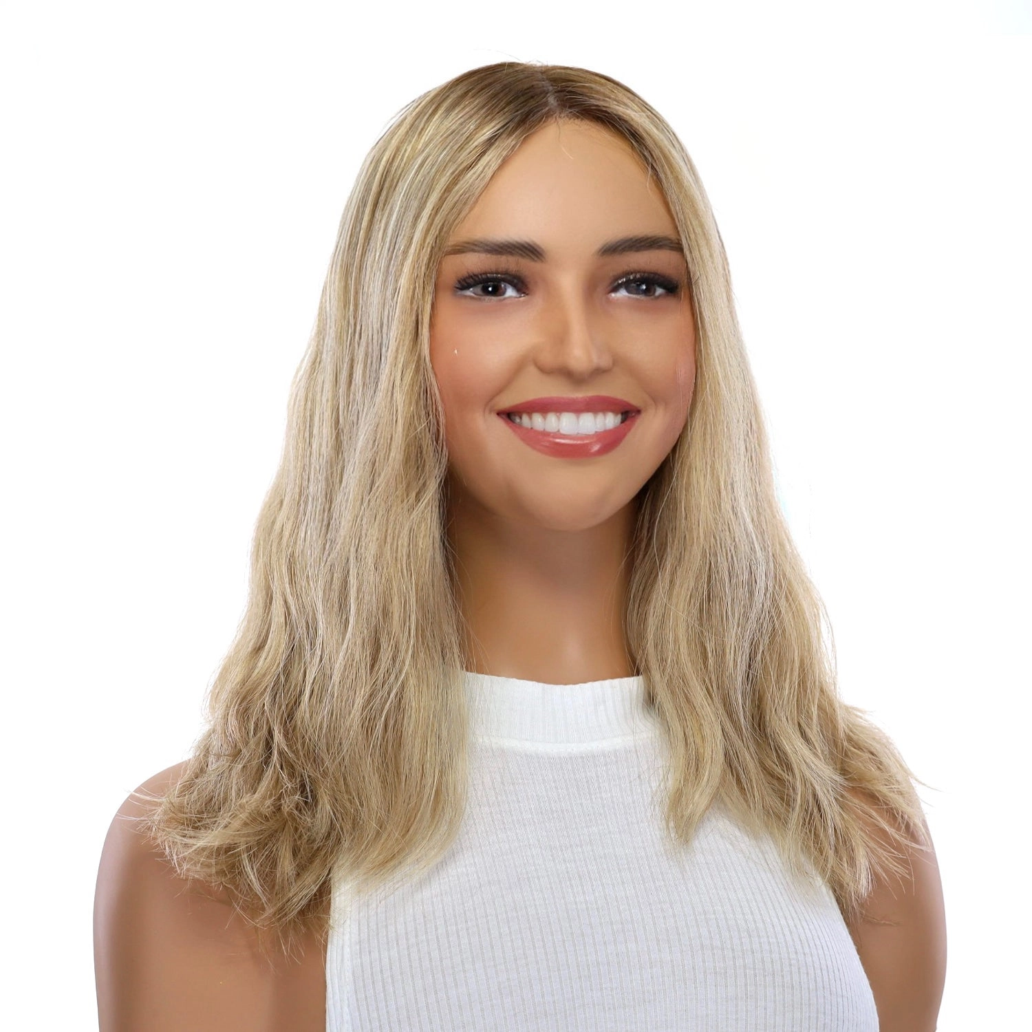 16" Ponytail Silk Part Wig Ash Blonde Wavy