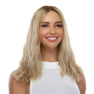 16" Ponytail Silk Part Wig Ash Blonde Wavy