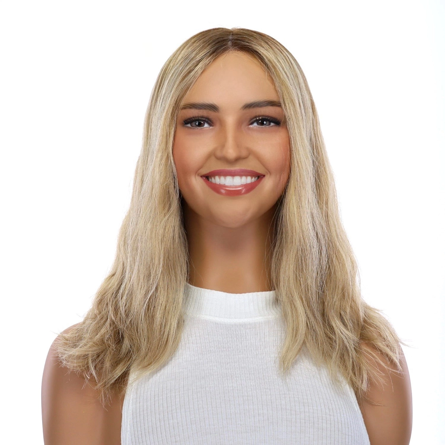 16" Ponytail Silk Part Wig Ash Blonde Wavy