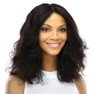 16" Ponytail Silk Part Wig Natural Black Wavy