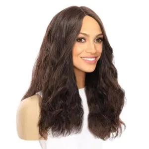 22" Ponytail Silk Part Wig Dark Brown Wavy