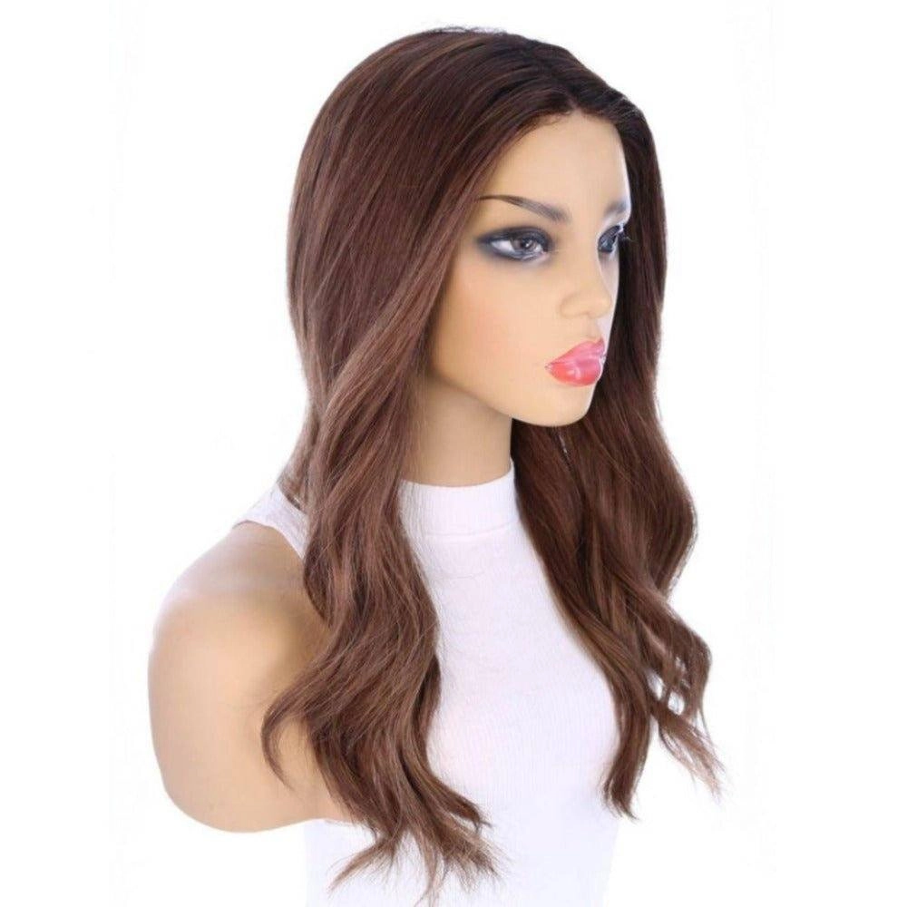 22" Ponytail Silk Part Wig Medium Brown Babylight w/ Partial Rooting