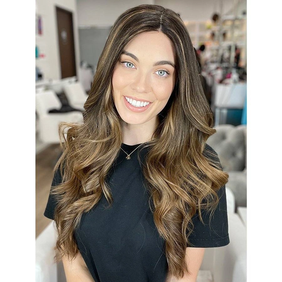 26" Ponytail Silk Top Wig Dark Brown Ombre w/ Partial Highlight