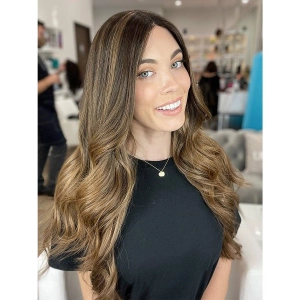 26" Ponytail Silk Top Wig Dark Brown Ombre w/ Partial Highlight