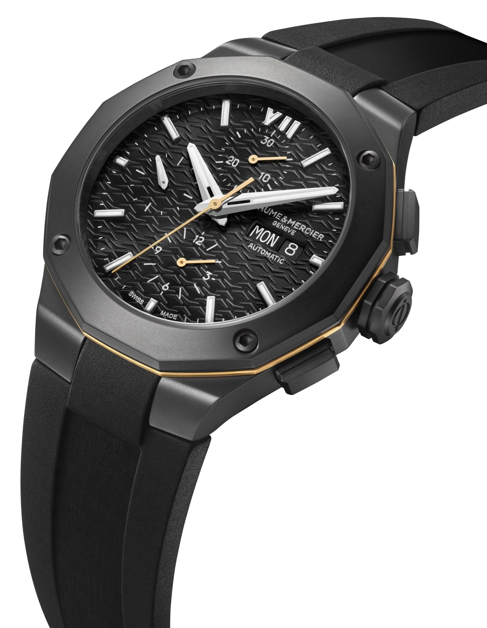 Baume & Mercier Riviera Automatic Chronograph Black ADLC Black Dial Black Rubber Strap Day/Date Mens Watch M0A10625