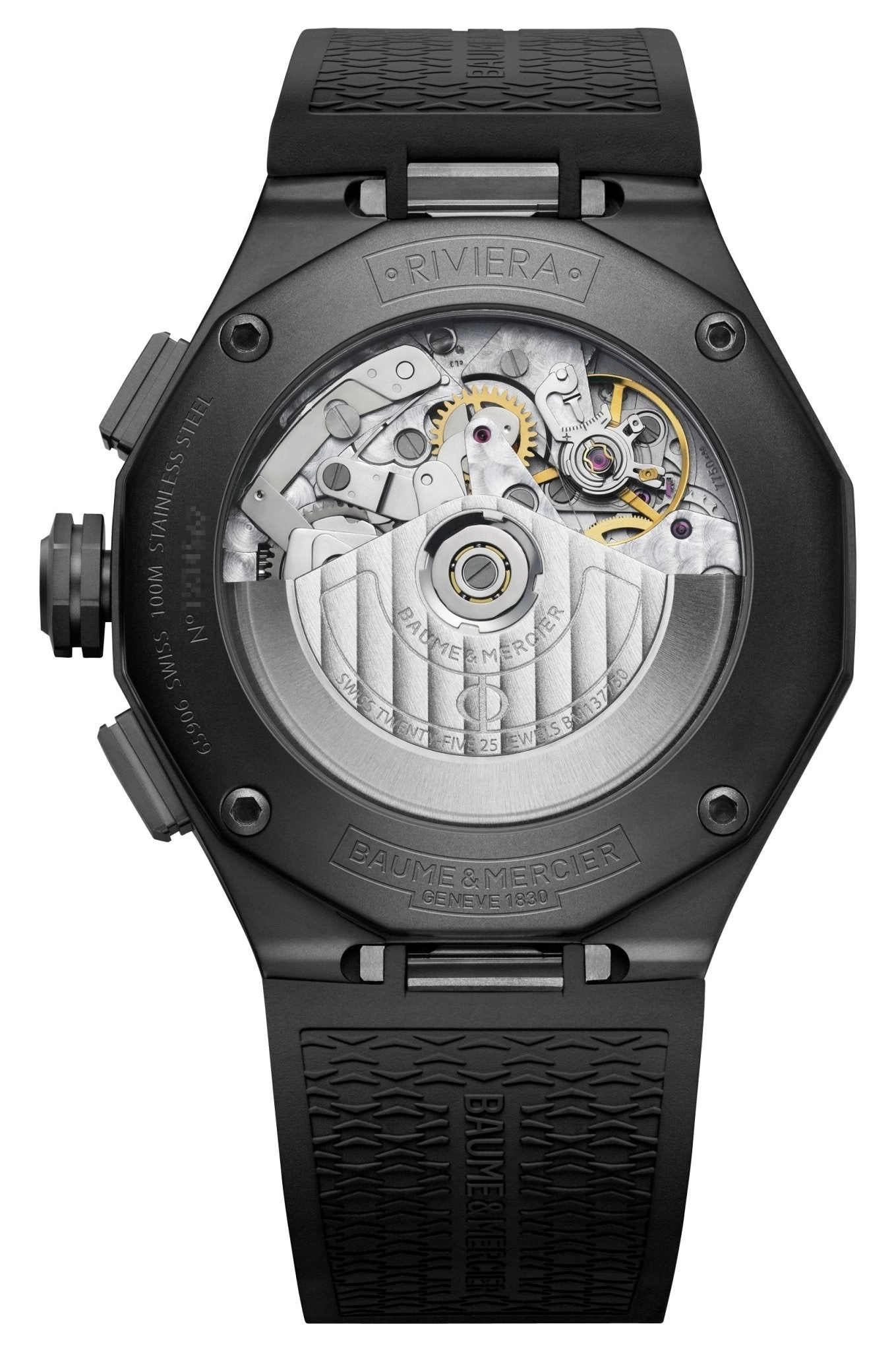 Baume & Mercier Riviera Automatic Chronograph Black ADLC Black Dial Black Rubber Strap Day/Date Mens Watch M0A10625