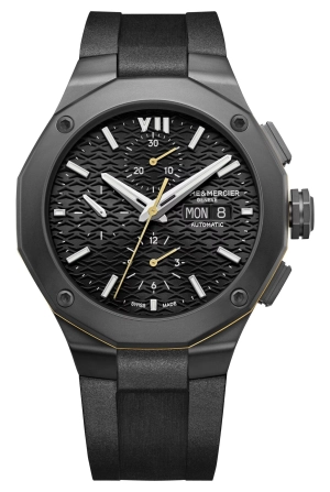 Baume & Mercier Riviera Automatic Chronograph Black ADLC Black Dial Black Rubber Strap Day/Date Mens Watch M0A10625