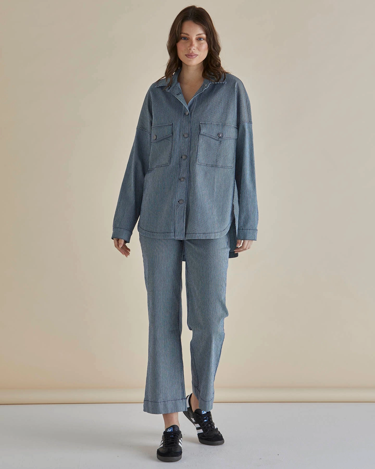 Betty Basics Cherry Denim Shirt Pinstripe