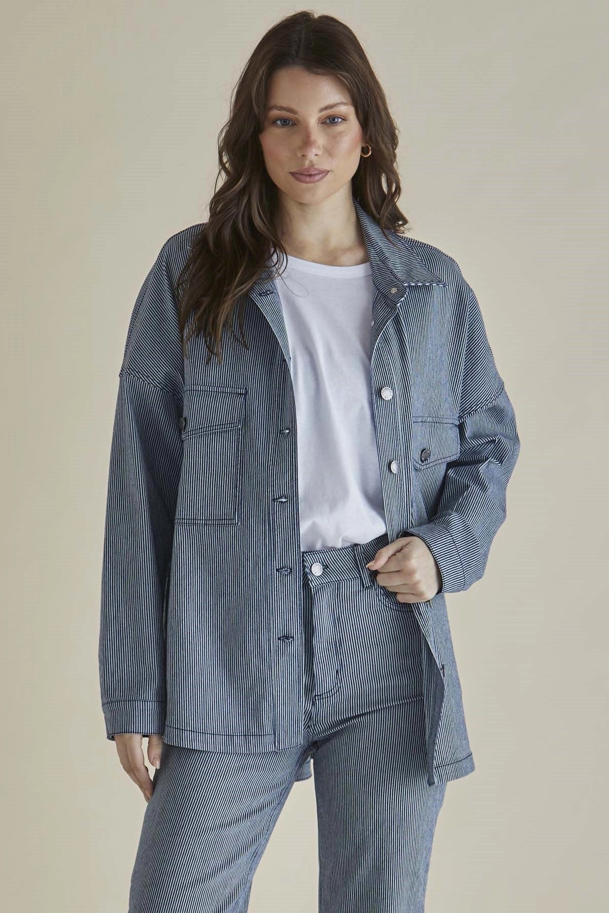 Betty Basics Cherry Denim Shirt Pinstripe
