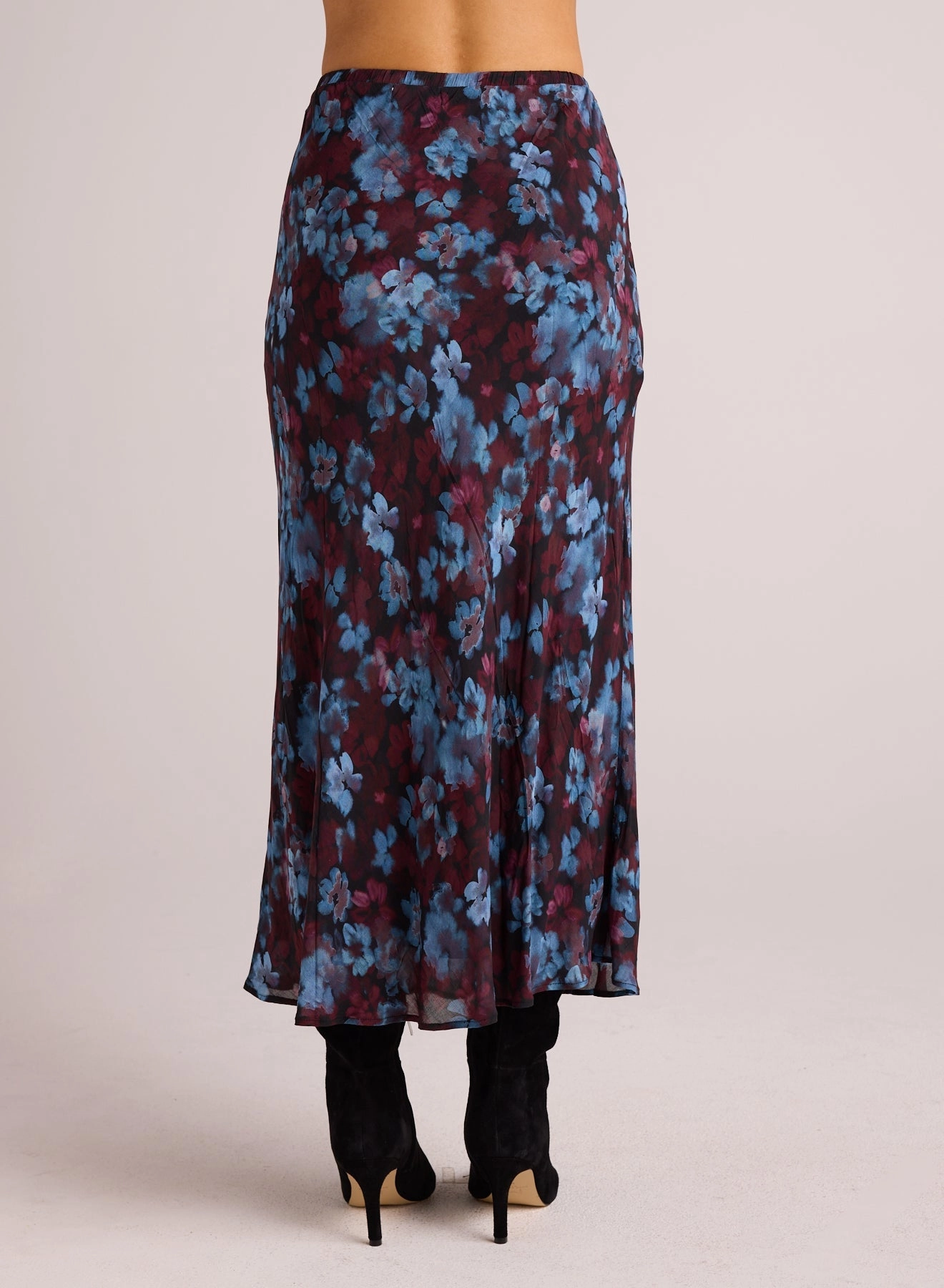 Bias Midi Skirt with Tie - Berry Bloom Print