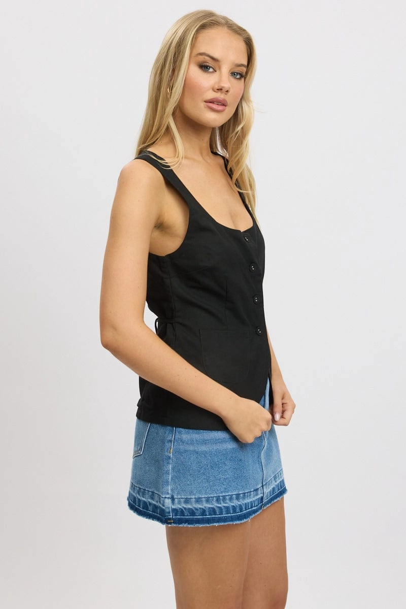 Black Linen Vest Tailored