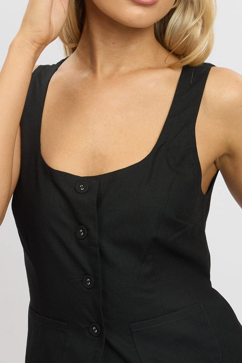 Black Linen Vest Tailored