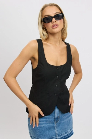 Black Linen Vest Tailored