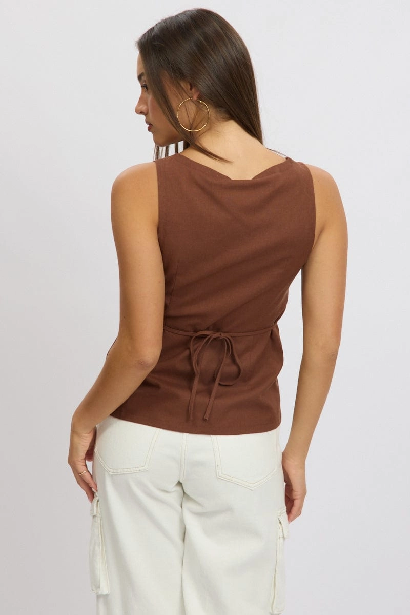 Brown Linen Vest Tailored