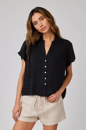 Cap Sleeve Pintuck Button Down - Black