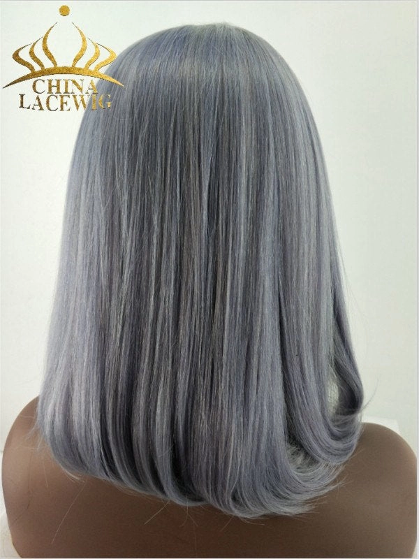 Chinalacewig 13x4 Lace Front Wigs Straight Gray Bob Wig Brazilian Human Hair CF440