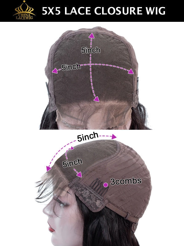 Chinalacewig Highlight Color Body Wave With Bang 5x5 HD Lace Closure Wig NY05