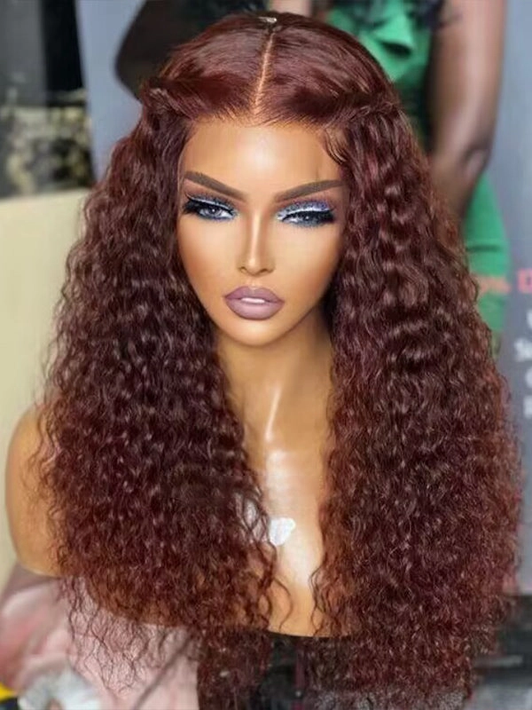 Chinalacewig Wear Go Pre Cut HD Lace 5*5 Closure Red Brown Curly Quick & Easy Glueless Wig With Breathable Cap Air Wig CS013