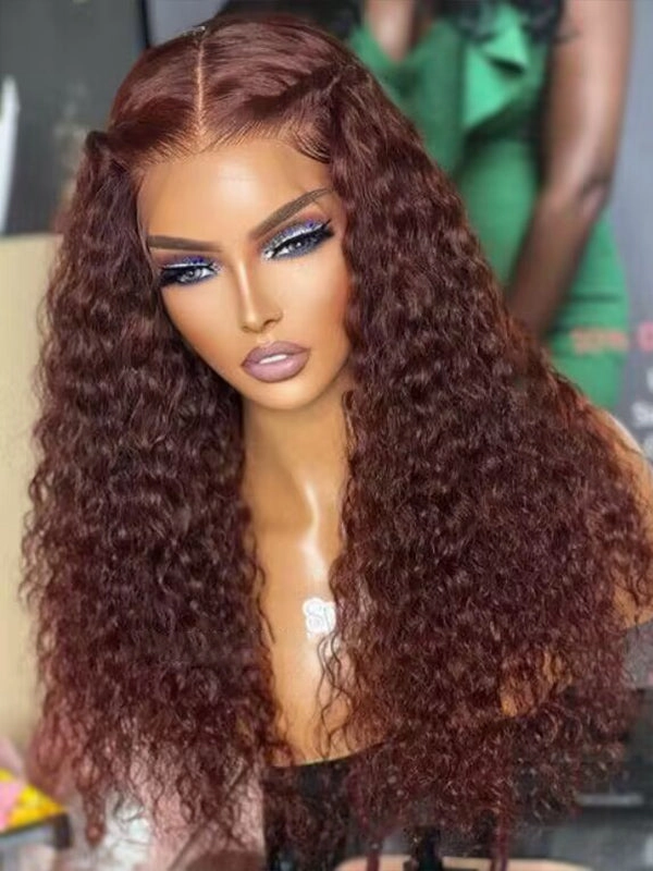 Chinalacewig Wear Go Pre Cut HD Lace 5*5 Closure Red Brown Curly Quick & Easy Glueless Wig With Breathable Cap Air Wig CS013