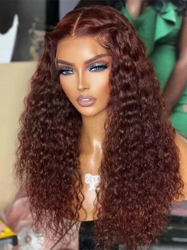 Chinalacewig Wear Go Pre Cut HD Lace 5*5 Closure Red Brown Curly Quick & Easy Glueless Wig With Breathable Cap Air Wig CS013