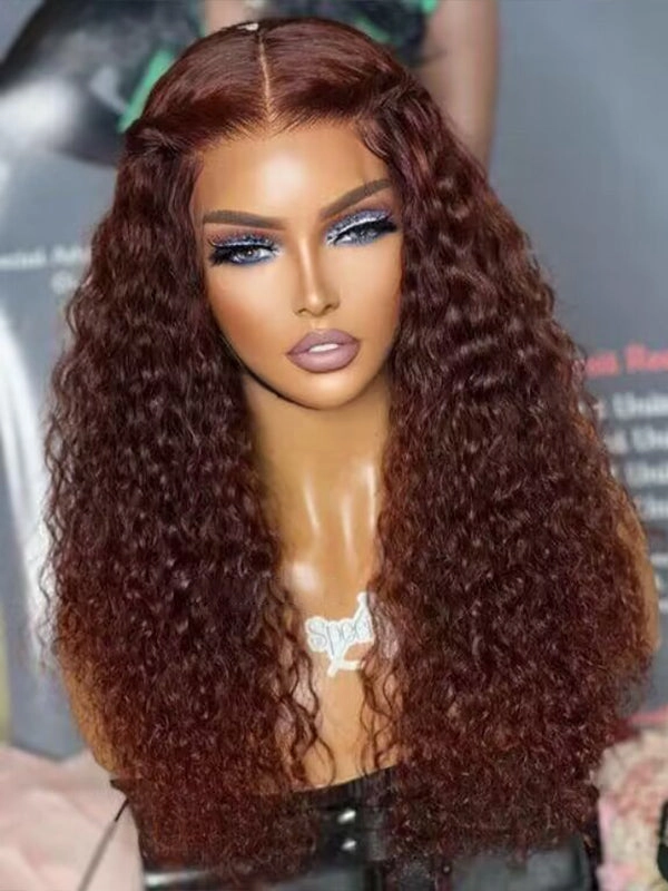 Chinalacewig Wear Go Pre Cut HD Lace 5*5 Closure Red Brown Curly Quick & Easy Glueless Wig With Breathable Cap Air Wig CS013
