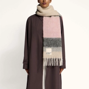 Coll Stripe Mohair Blend Scarf - Pink Mix