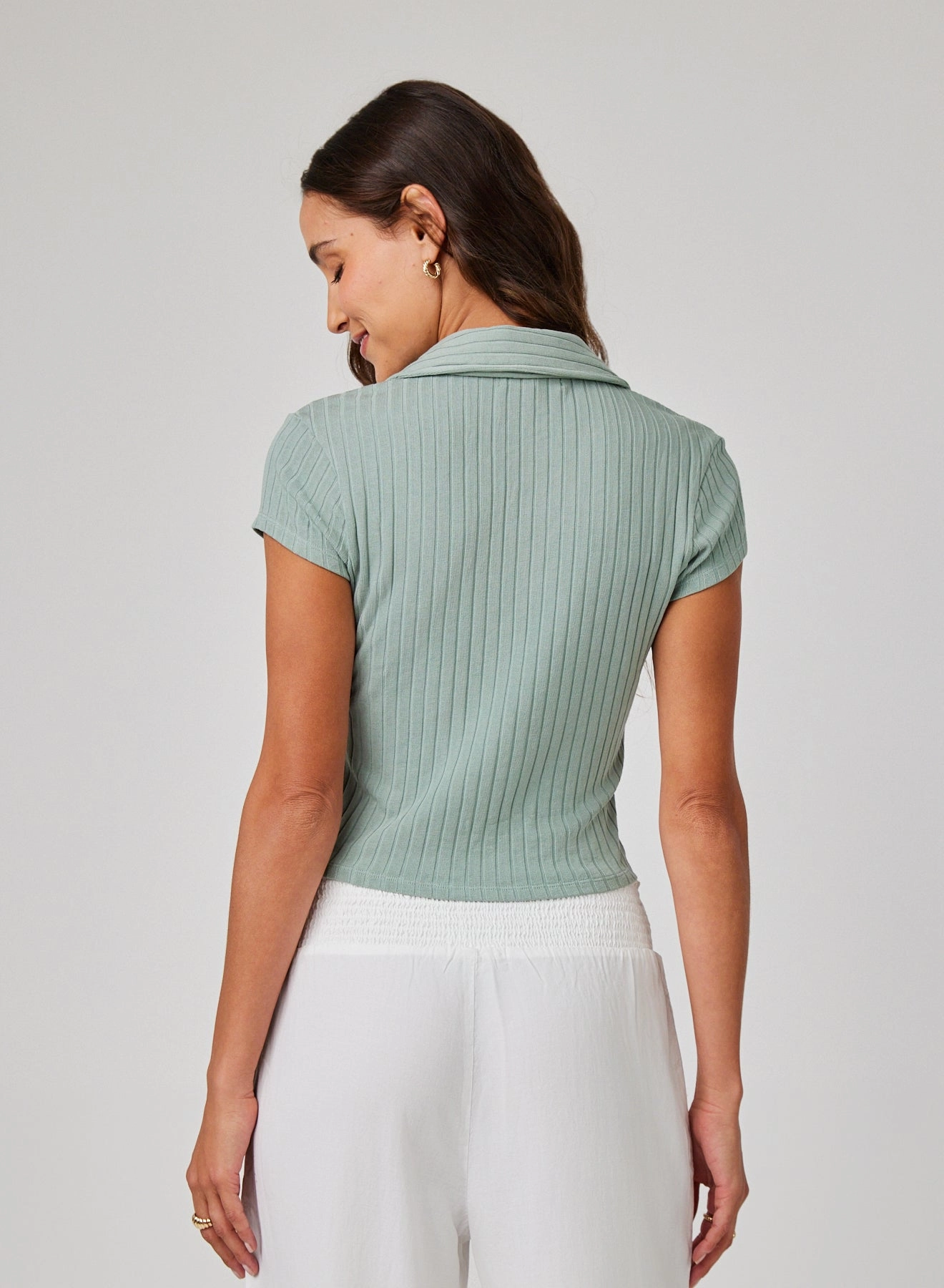 Collared Crop Top - Clean Sage