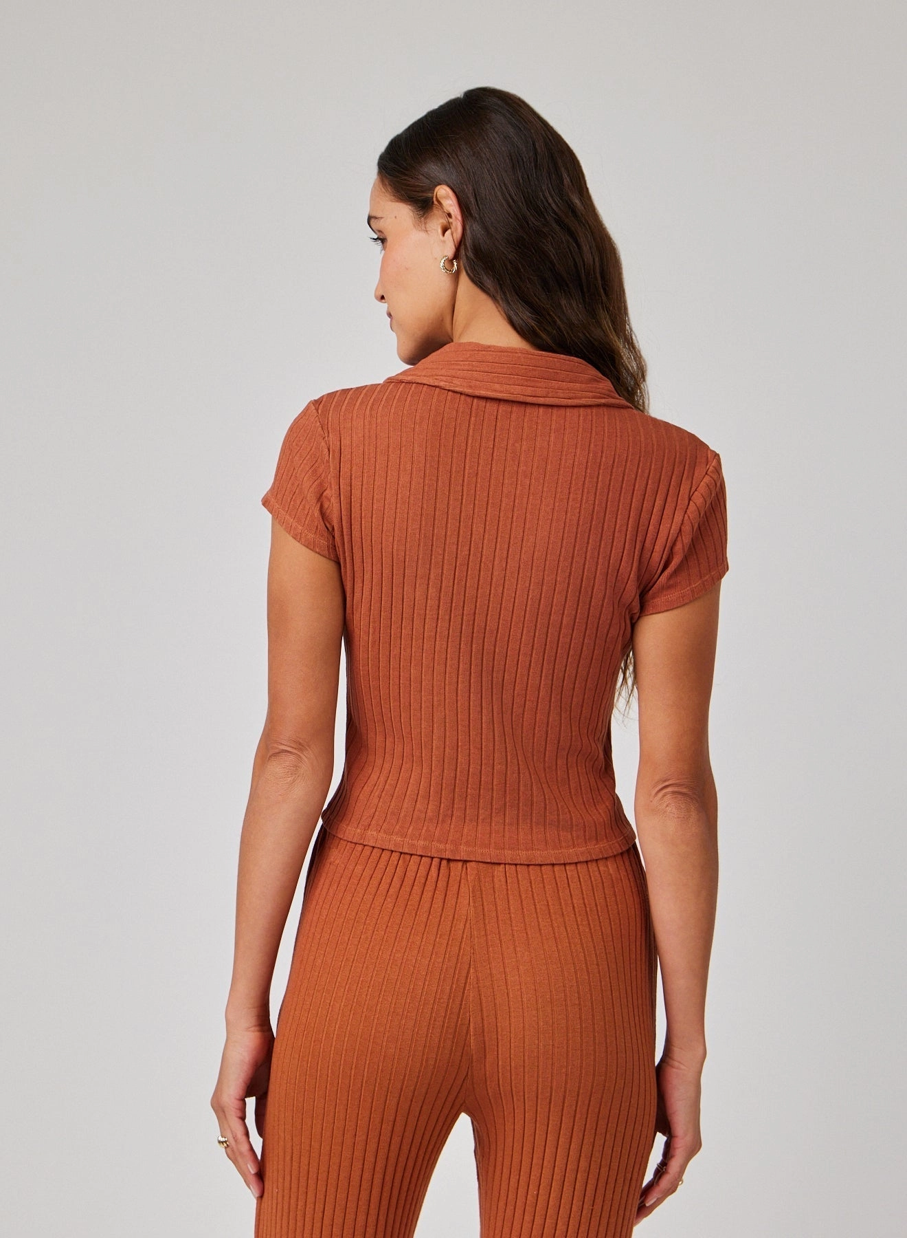 Collared Crop Top - Spring Brown