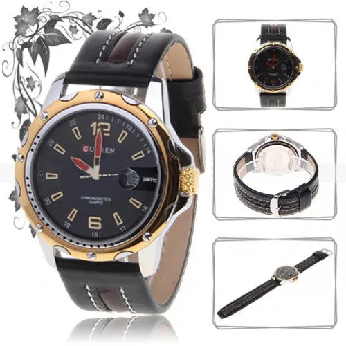 Curren Quartz Men's Watch with Gold Accents (Dark Chocolate 4.4cm Dial) - CUR090