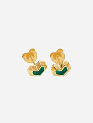 Daryl 18k Gold Plated Studs | Malachite