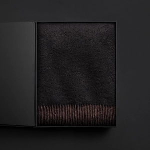 Double Sided Woven Cashmere Blanket w/ Fringe Gift Box - Black/Kona