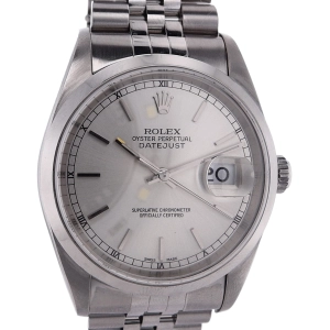 Estate Rolex Stainless Steel Gents Oyster perpetual Datejust Silver Dial Smooth Bezel Jubilee Bracelet 16200 With Box & Papers C.2002