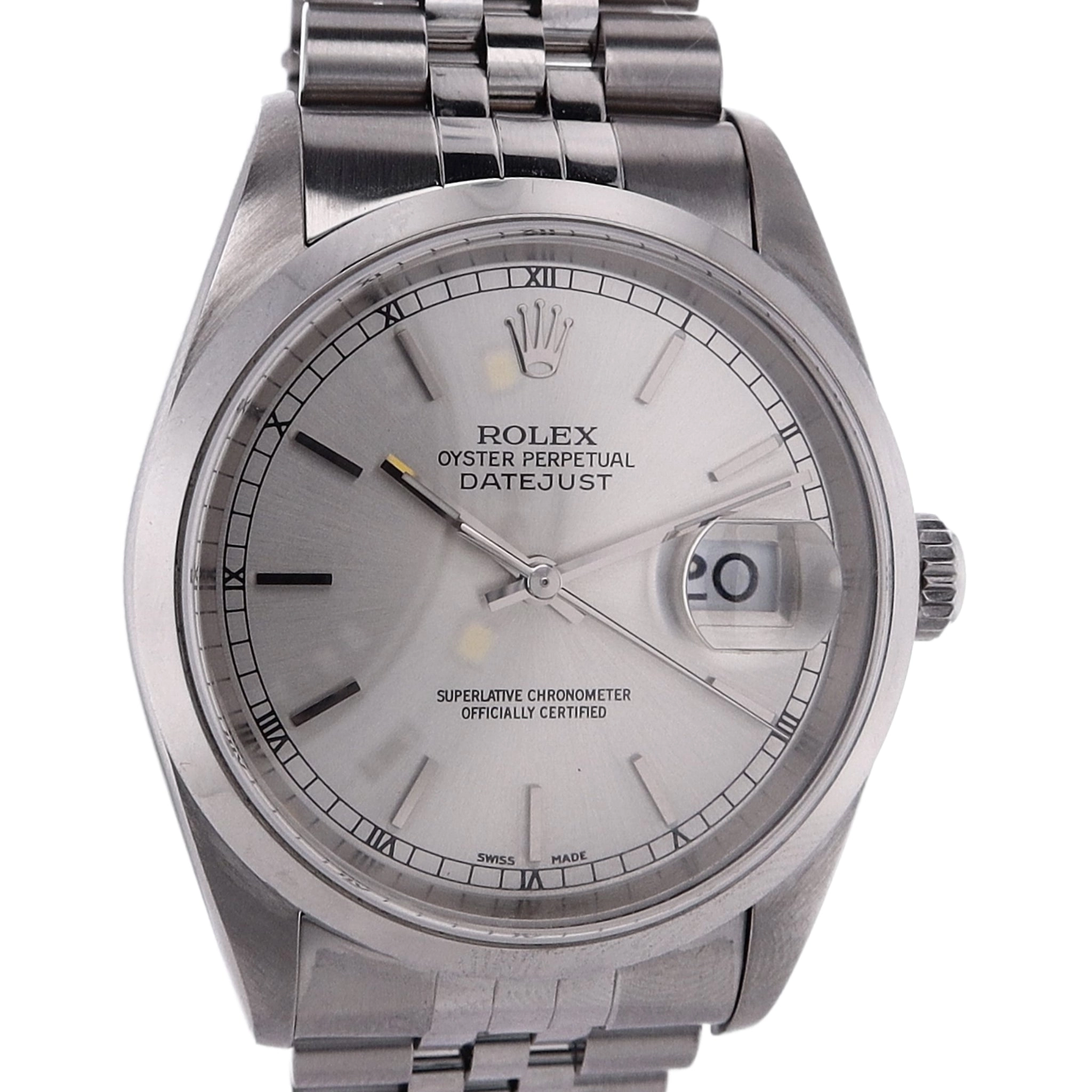 Estate Rolex Stainless Steel Gents Oyster perpetual Datejust Silver Dial Smooth Bezel Jubilee Bracelet 16200 With Box & Papers C.2002