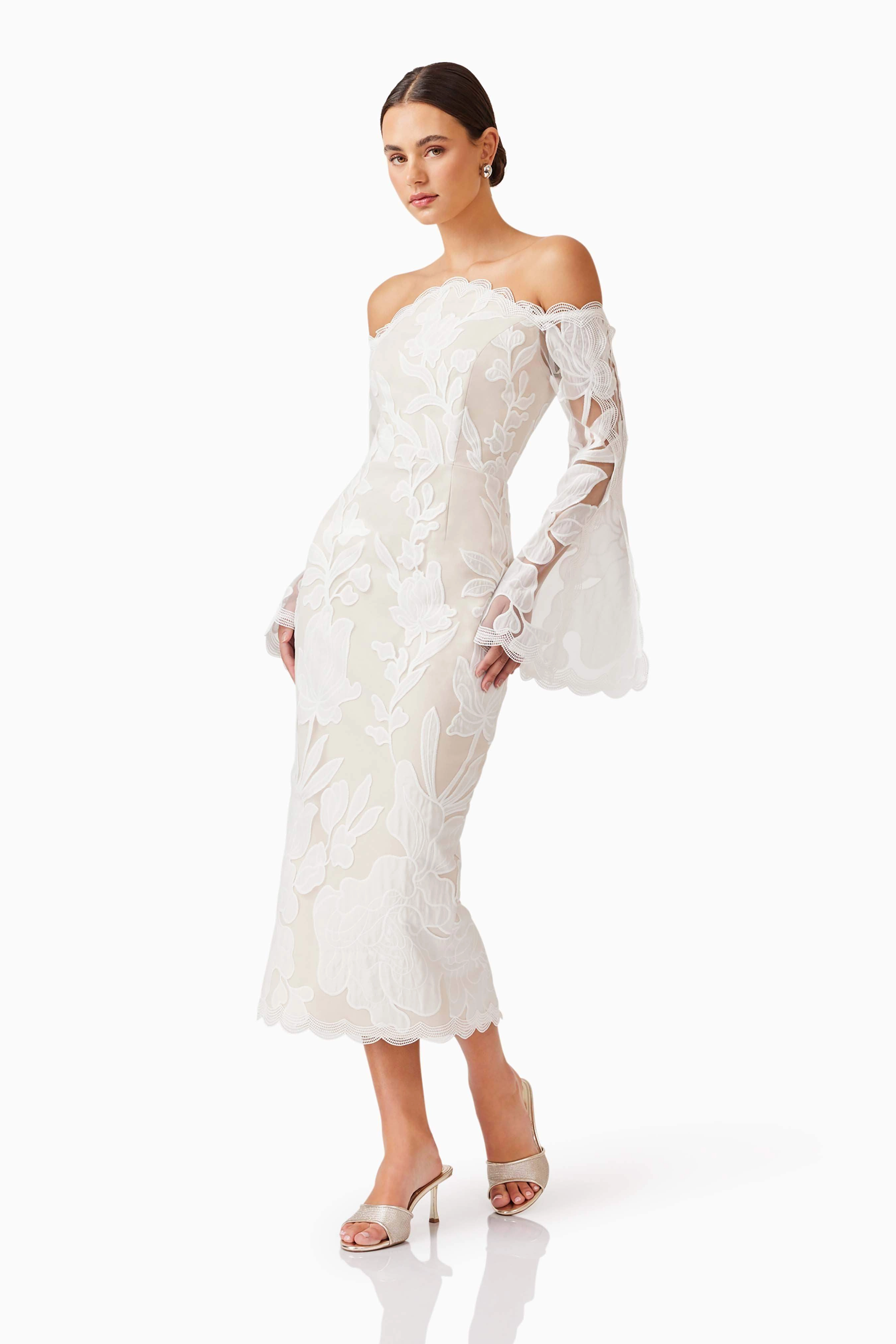 Florian Lace Midi Dress in White
