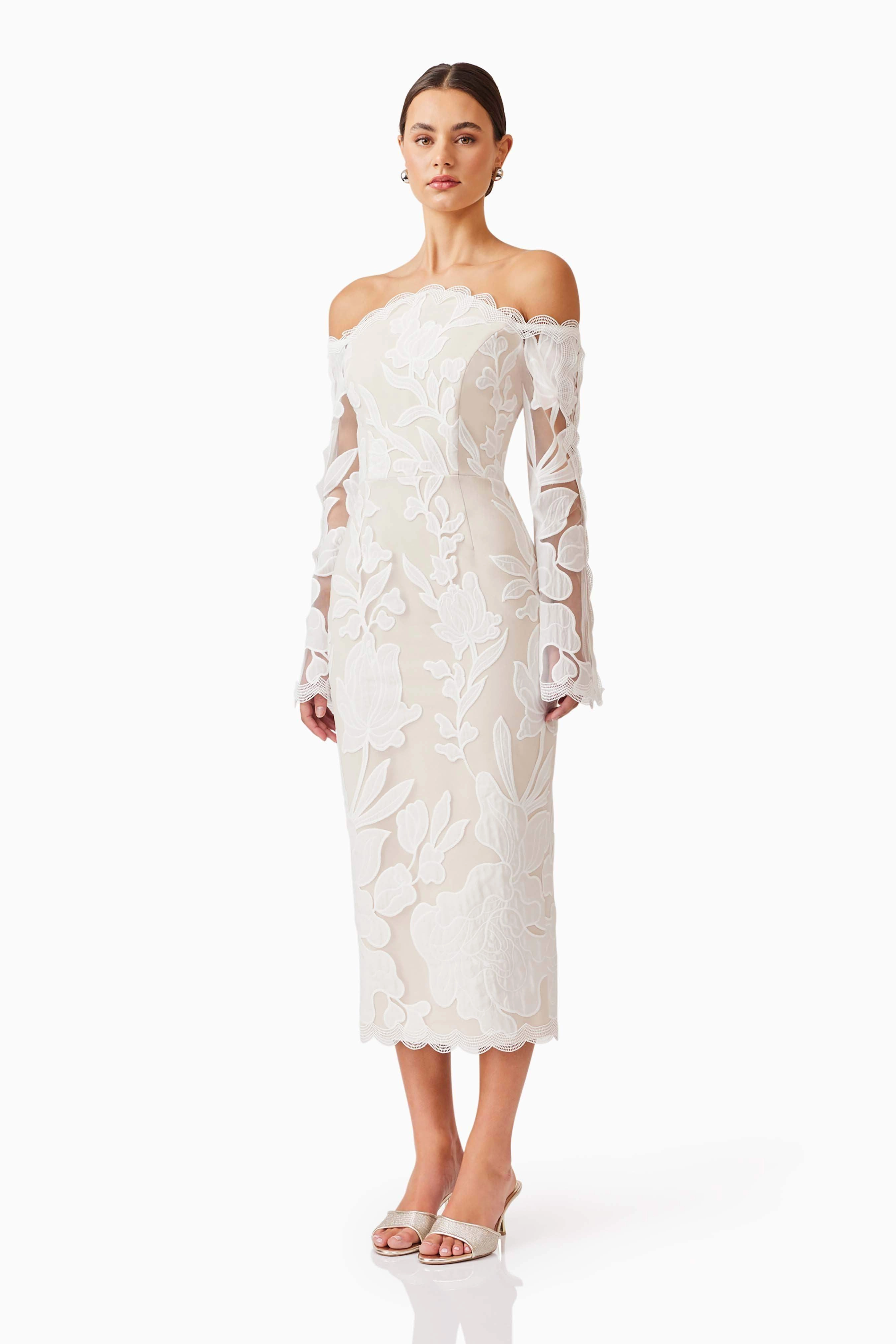 Florian Lace Midi Dress in White