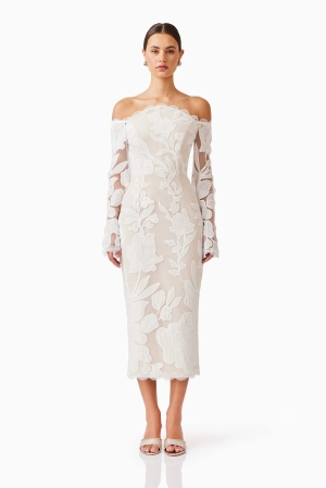 Florian Lace Midi Dress in White