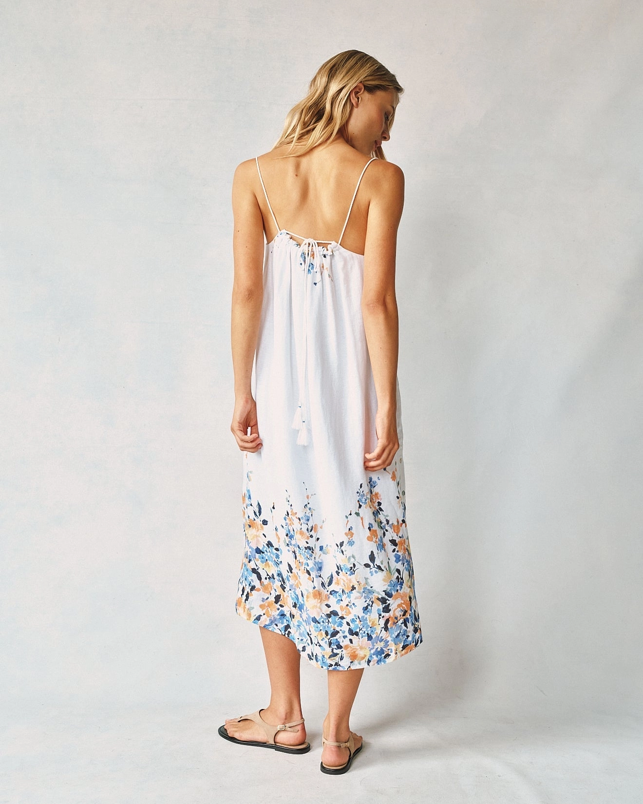 Flowy Cami Midi Dress - Floral Border Print