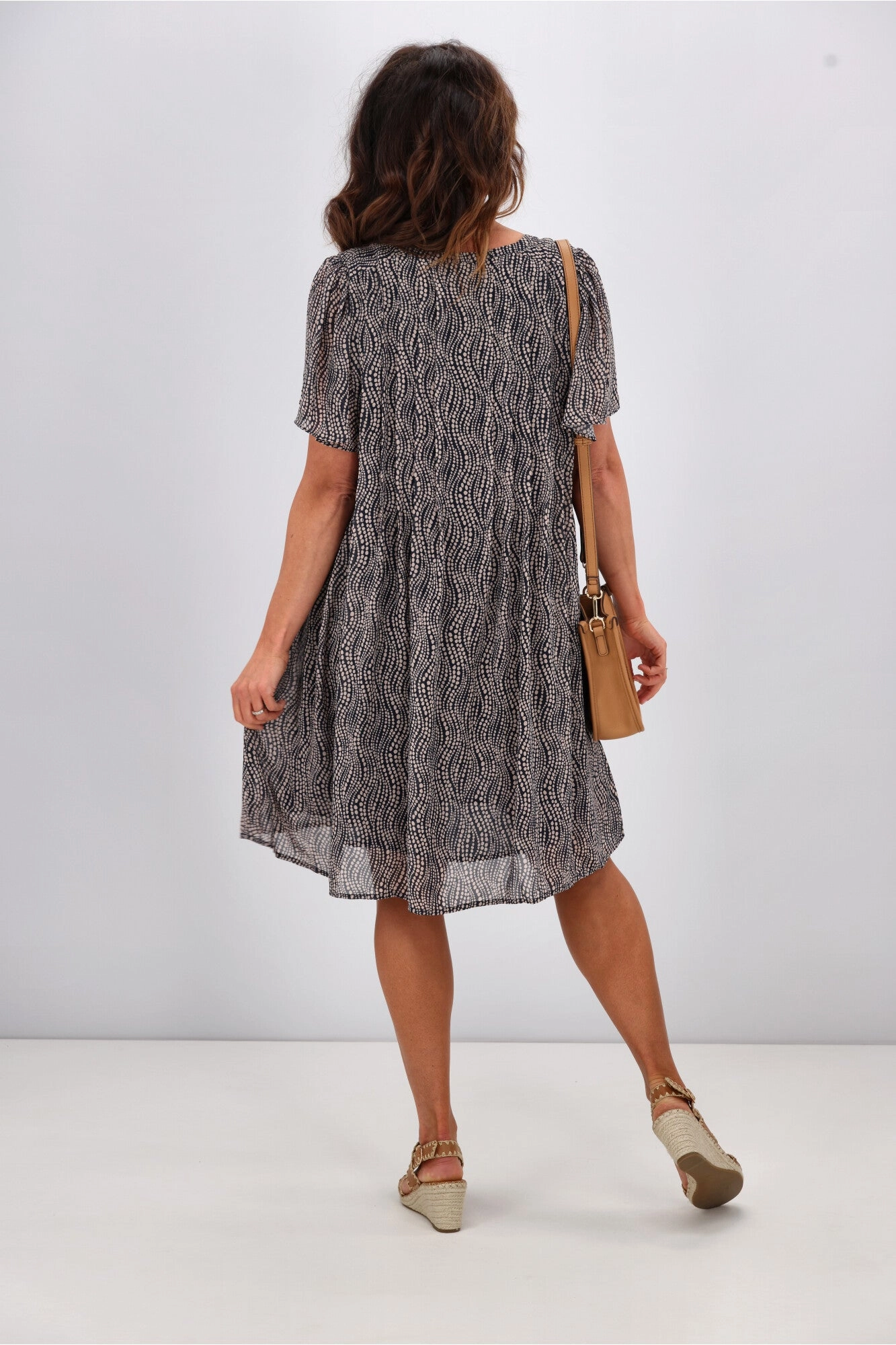 Gloss by Shine On Asya Pleat Front Dress Midnight Natural Spot Print