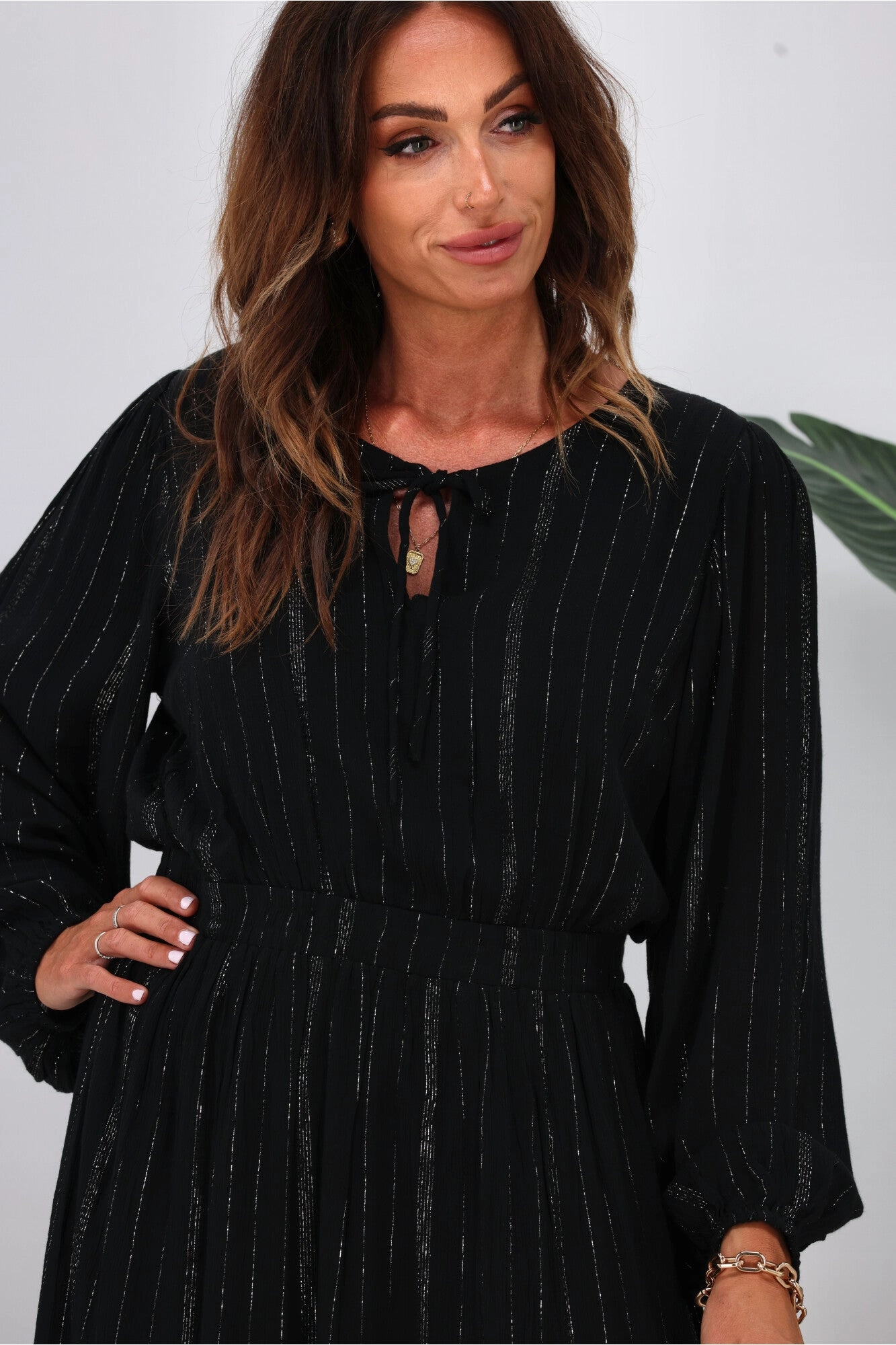 Gloss The Label Livia Midi Dress Black Lurex