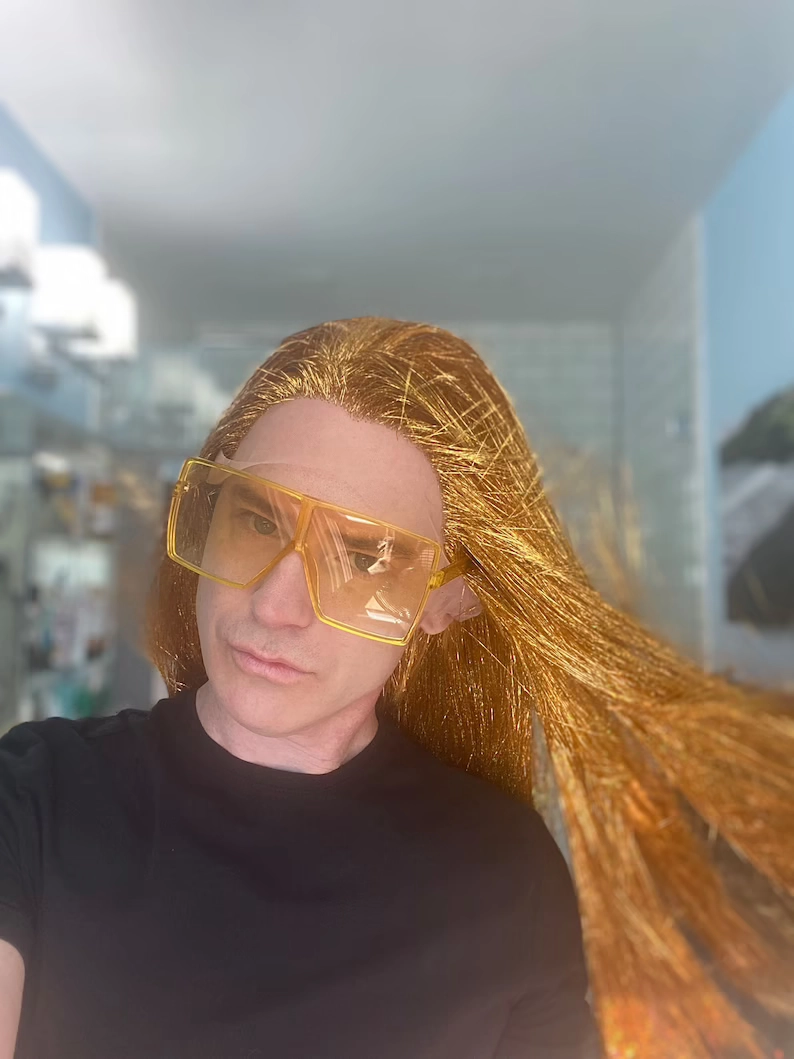 Golden - Blonde Full Tinsel Long Straight Gold Drag Wig