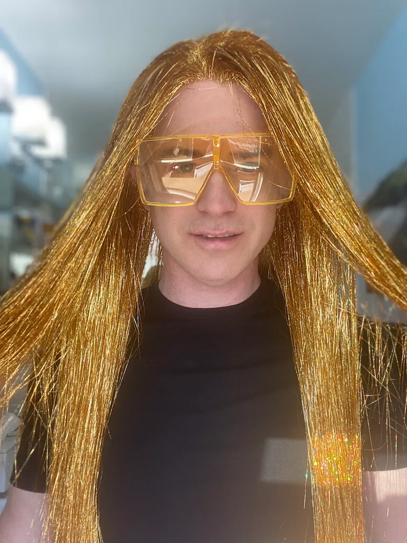 Golden - Blonde Full Tinsel Long Straight Gold Drag Wig