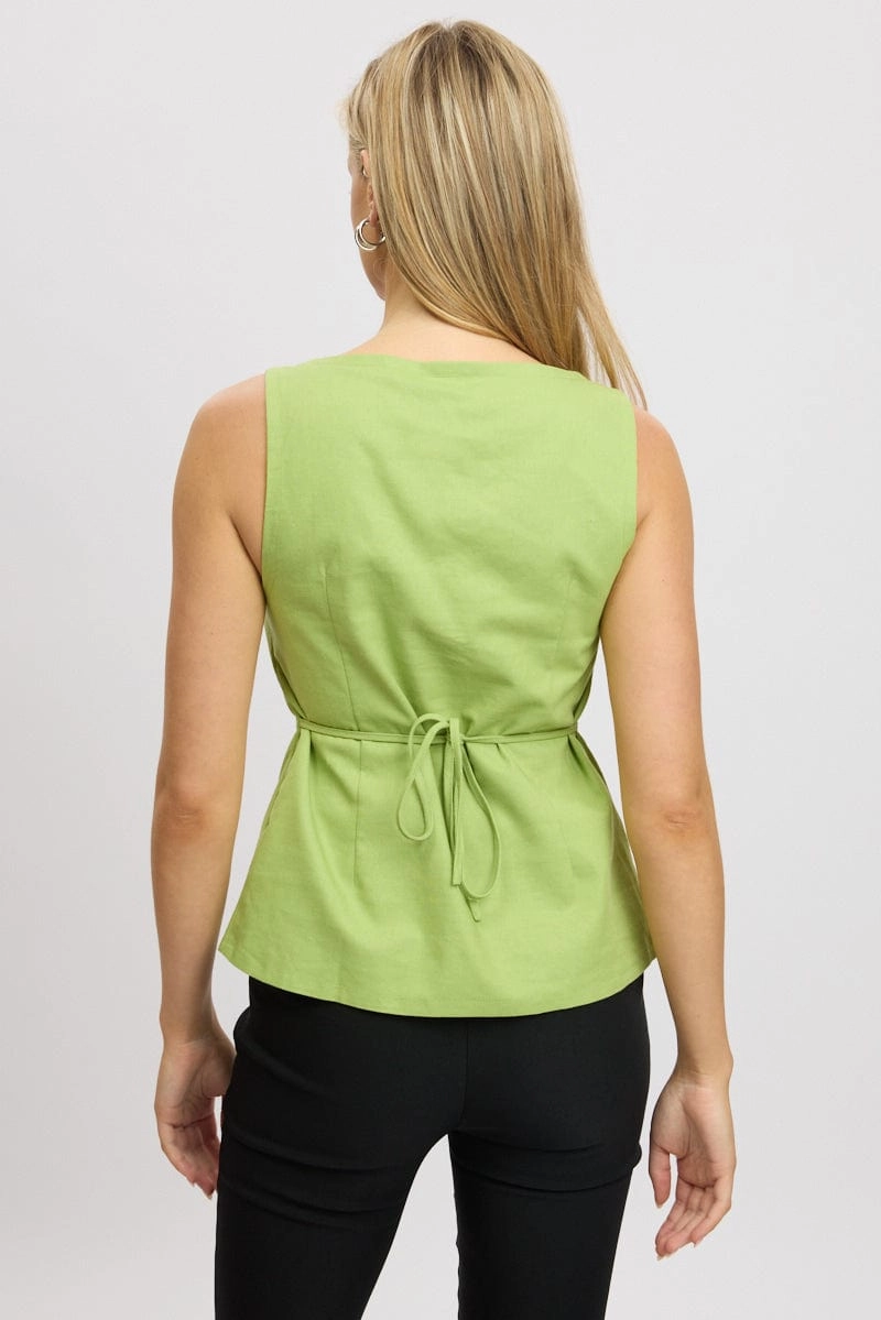 Green Linen Vest Tailored