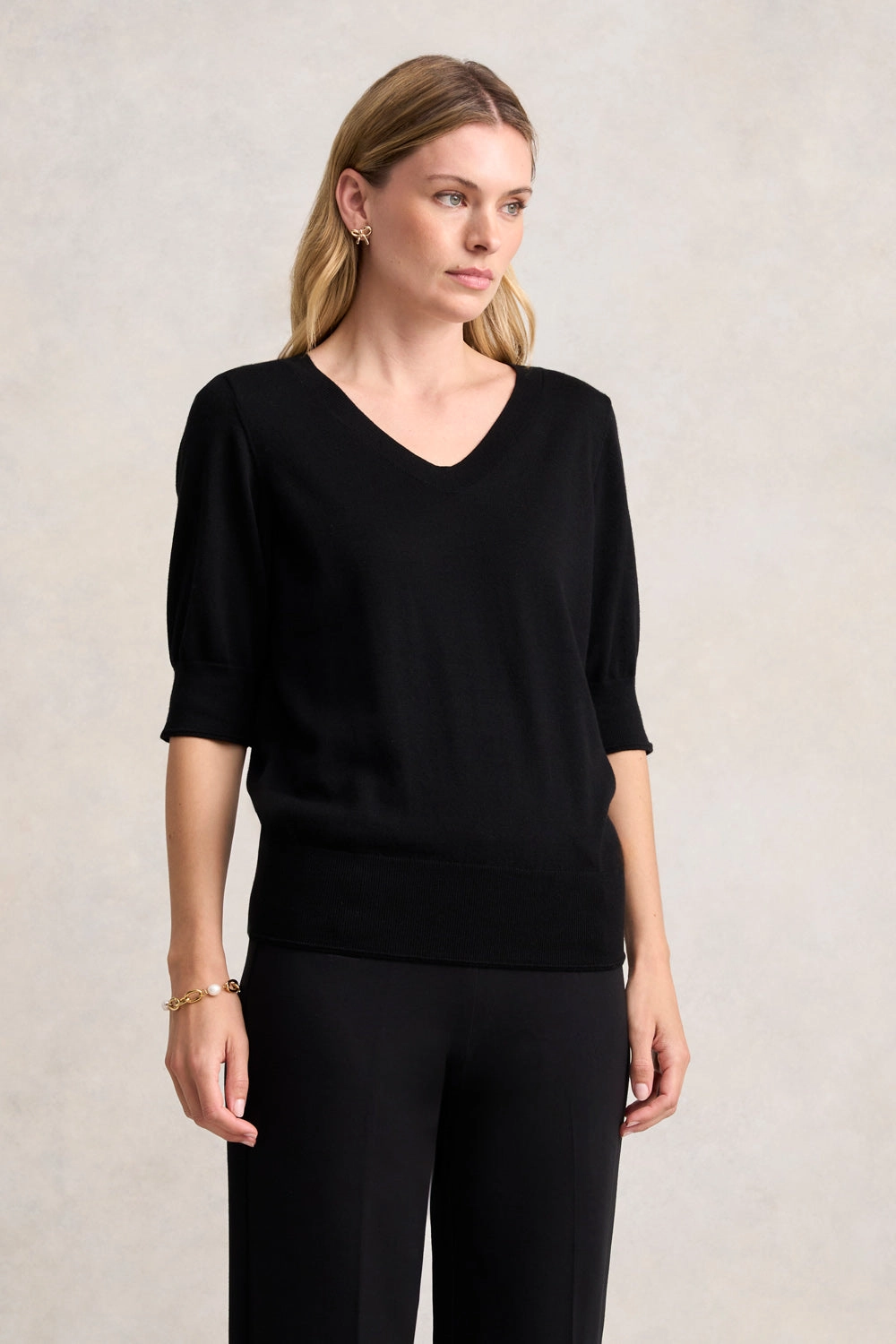Half Sleeve Wool Knit - Black
