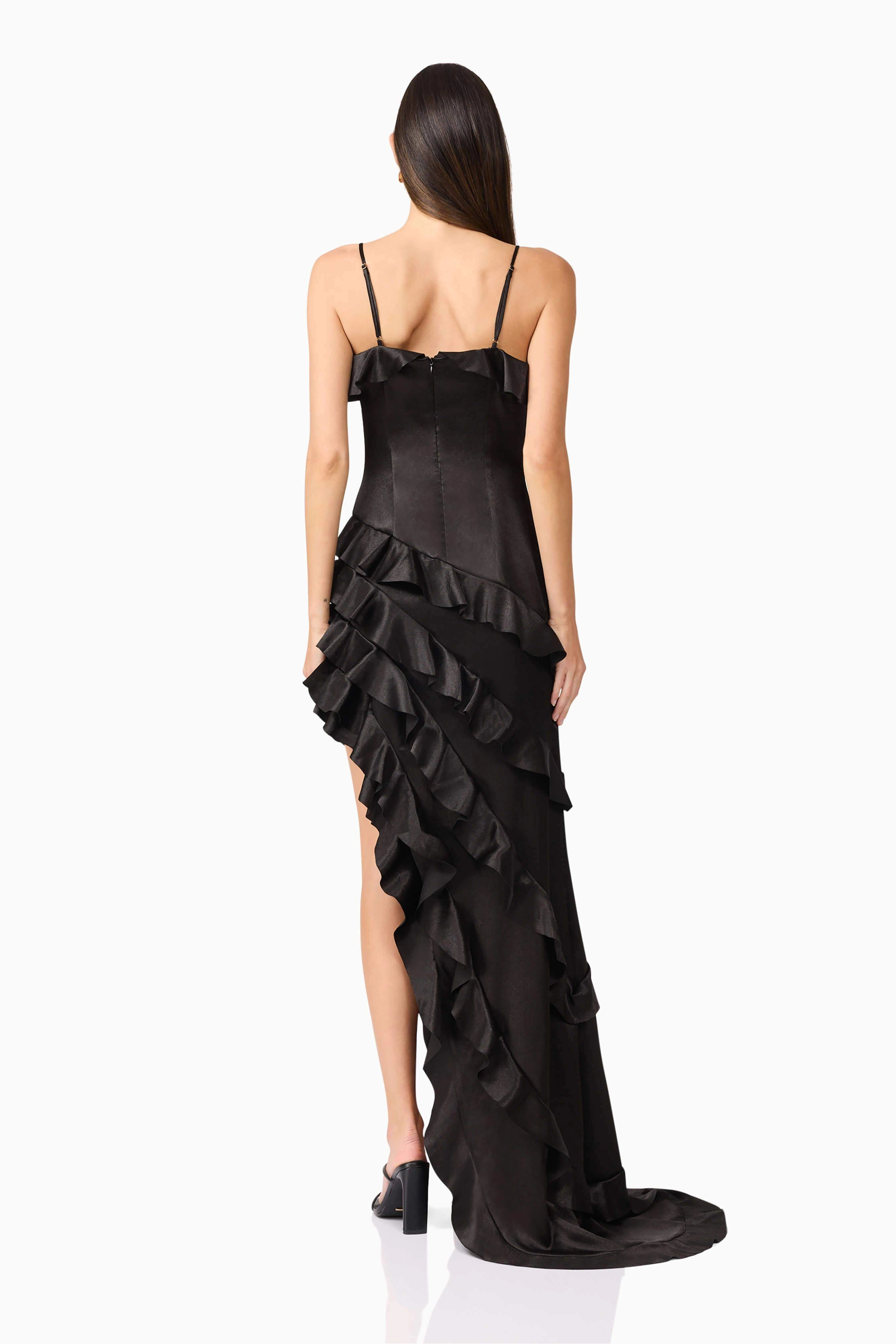 Kyla Asymmetrical Maxi Dress In Black