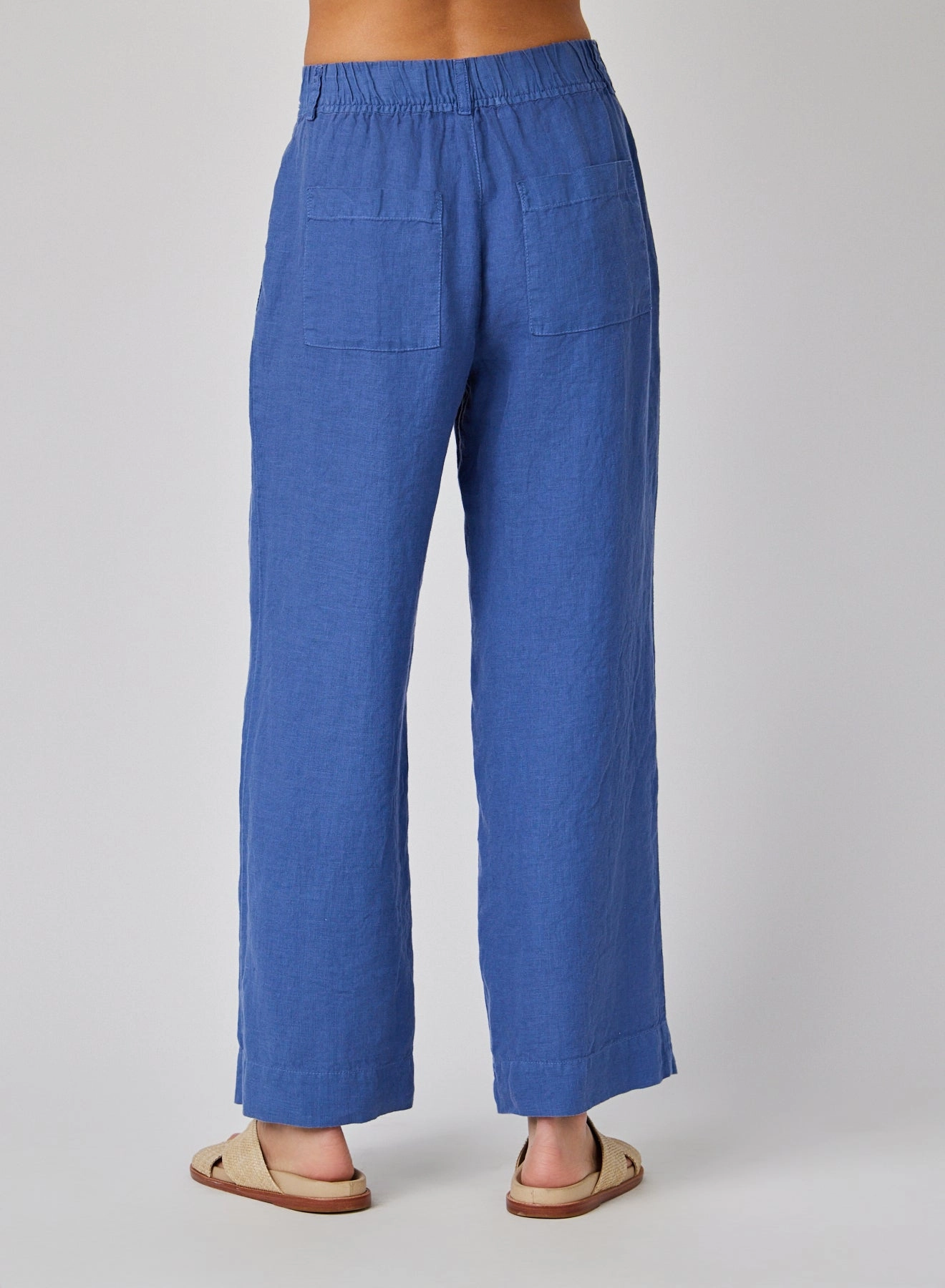 Linen Pleated Wide Leg Ankle Pant - Antique Indigo