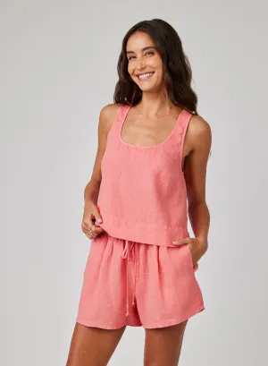Linen Scoop Neck Tank - Camellia Coral