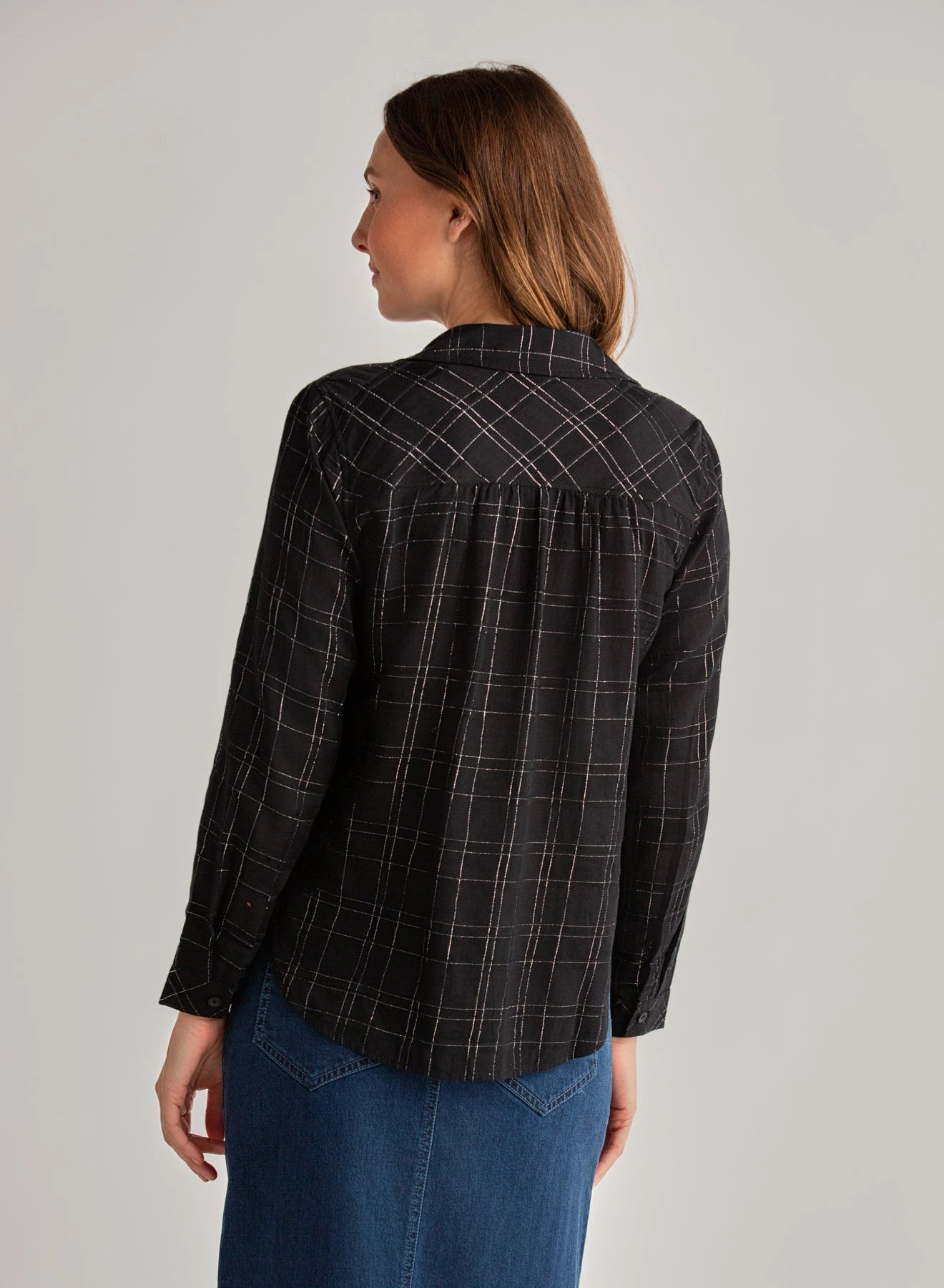 Long Sleeve Button Down - Black Lurex