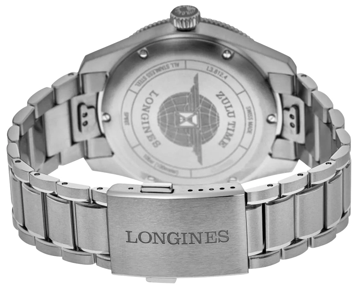 Longines Spirit Zulu Time Automatic GMT Chronometer Stainless Steel Black Dial Date Mens Watch L3.812.4.53.6