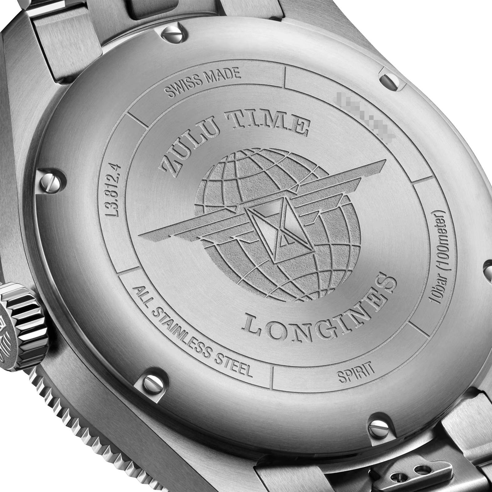 Longines Spirit Zulu Time Automatic GMT Chronometer Stainless Steel Black Dial Date Mens Watch L3.812.4.53.6